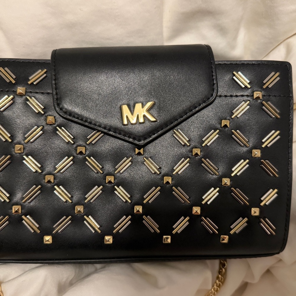 Michael Kors Black Clutch with Gold Accents